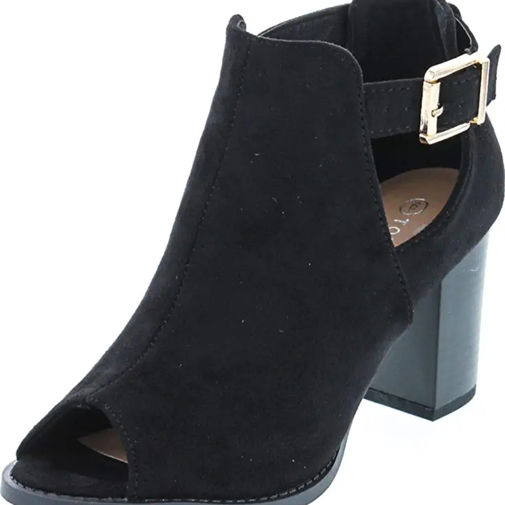 Top Moda black cut out peep toe chunky heel shoes size 7.5
